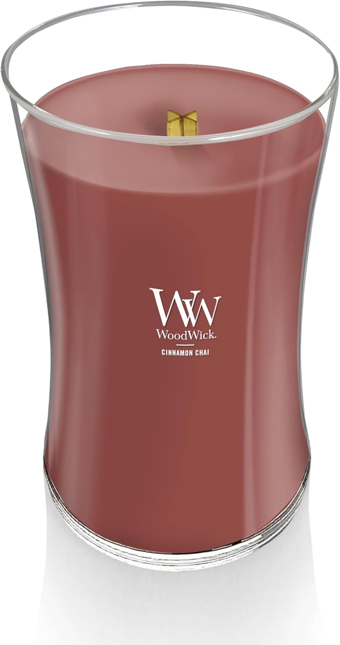 WoodWick Cinnamon Chai Holiday Candle Gifts for Women and Men, 21.5 oz Large Hourglass Candle with Crackling Wick
