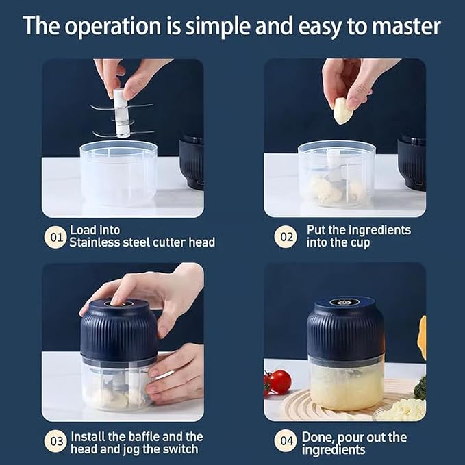 Household Electric Garlic Crusher, Rechargeable Mini Food Chopper with Stainless Steel Blades,One-Touch Portable Electric Garlic Mincer for Onion Ginger Chili,Small Food Processor for Kitchen (Blue)