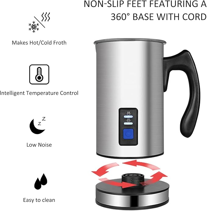 AIZYR Electric Detachable Milk Frother and Steamer Stainless Steel Milk Warmer with Hot & Cold Foam for Coffee, Hot Chocolates, Cappuccino,110v
