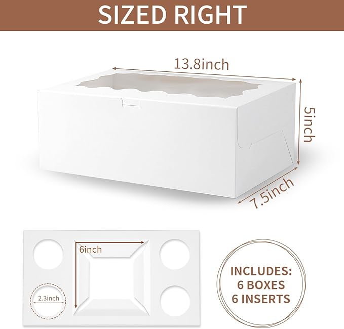 Bento Cake Box With Cupcakes, Clear Window 5 Holes Bento Combination,6 Sets: Cookie Boxes Fit 4 Regular Cupcake and Mini Cakes, Christmas Wedding Birthday Party (White/clear, 1+4/6pcs)
