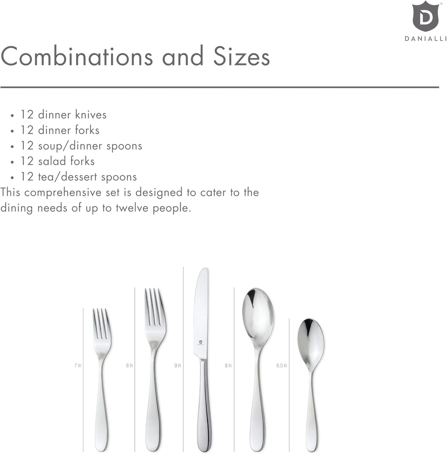 Silverware Set for 12 – 18/10 Stainless Steel Flatware, Mirror Finish, Dishwasher Safe, Rust Resistant, Heavy-Duty Cutlery for Dining and Hosting (60-Piece Set, Fidenza)