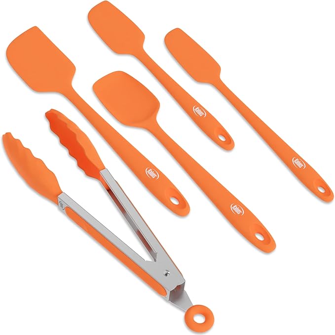Kaluns Silicone Spatula Set, 4 Rubber Spatulas 600°F Heat Resistant, Nonstick Seamless Design with Stainless Steel Core, Dishwasher Safe, BPA free, Bonus Tongs Included