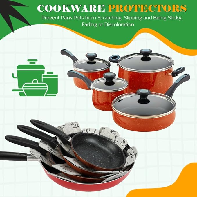 BOYAN Thicker Pot and Pan Protectors, Felt Pot Protectors for Stacking, Set of 6 & 3 Different Sizes, Pan Separators for Stacking Cookware Skillet Ceramic Saucepan Glassware