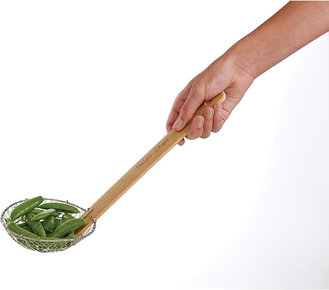 Helen’s Asian Kitchen Spider Strainer | 5-Inch Stainless Steel Wire Mesh Ladle with Sustainable Wood Handle for Frying, Cooking, and Draining
