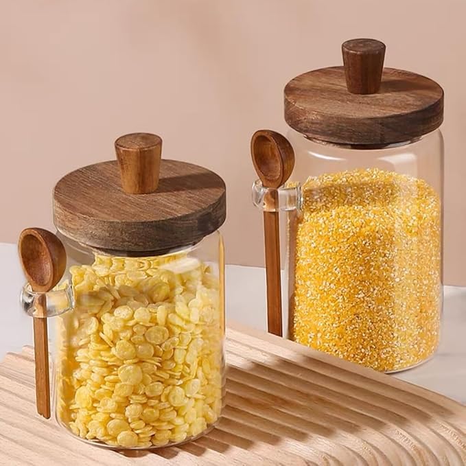 ANSQU Glass Jar with Wooden Lid and Spoon, 20.3oz Food Storage Containers Coffee Jar Coffee Grounds Container, Glass Food Storage Canister, Gratitude Jar for Mother' Day (1 Pack)