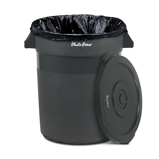 PLASTIC PRINCE 20 Gallon Round Trash Can Container with Lid Gray Plastic Commercial Garbage Bin for Home Garage Restaurants Warehouses