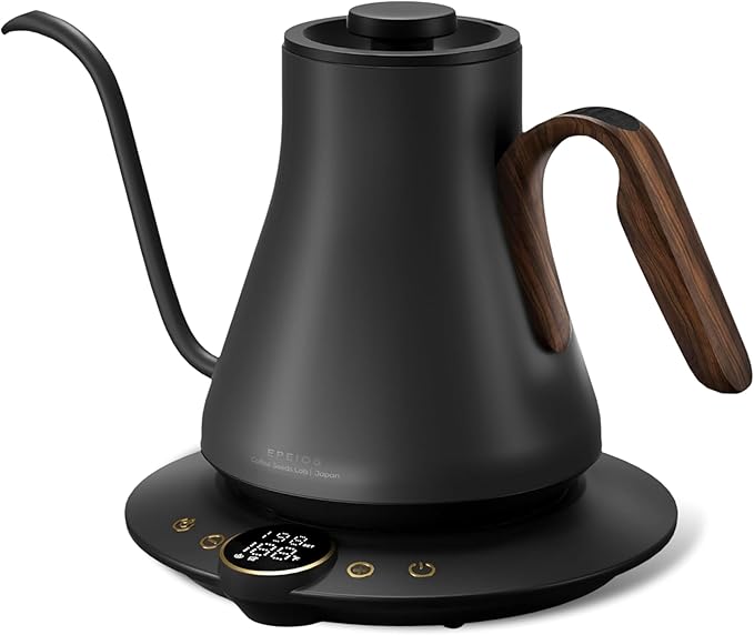 INTASTING Gooseneck Electric Kettle with Precise ±1℉ Temperature Control, Wood-Accented Handle, Stainless Steel Interior, Quick Heating Pour Over Kettle for Coffee & Tea, 0.9L, Matte Grey
