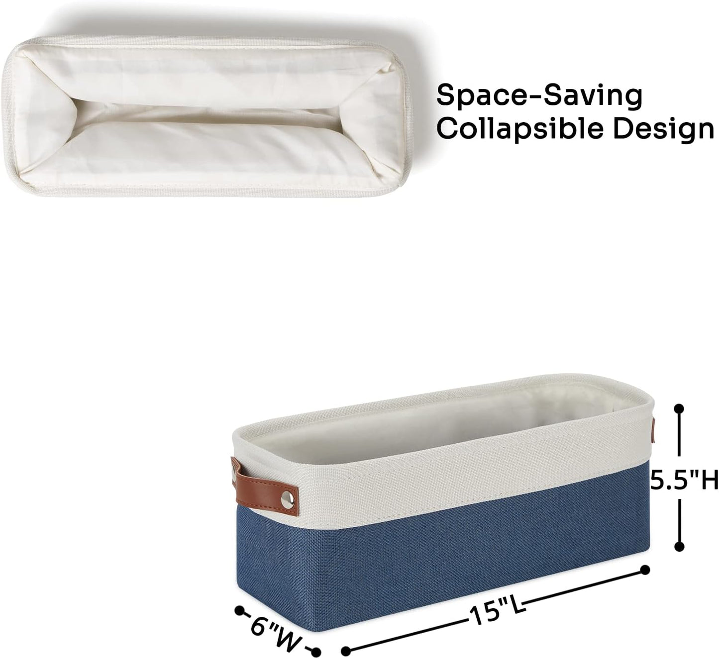 DULLEMELO Toilet Paper Baskets for Storage 15"x6"x5.5" Small Rectangular Baskets for Towels [2 Pack] Collapsible Fabric for Organizing Closet,Shelf,Toys (White&Blue)