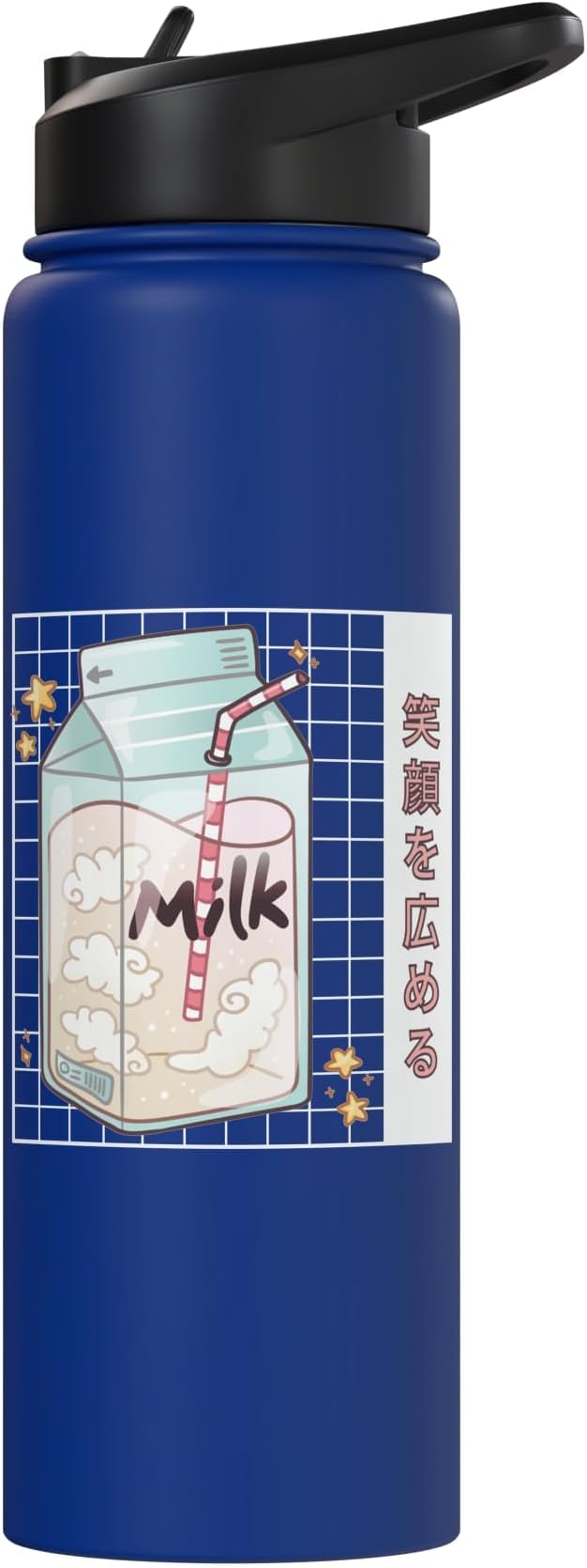 Japanese Kawaii Strawberry Milk Carton Vaporwave Grid Stainless Steel Insulated Water Bottle