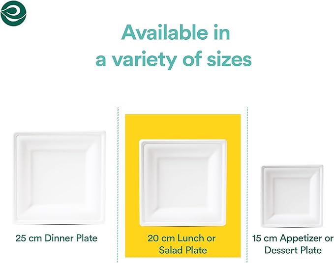 ECO SOUL Compostable Paper Plates 8 Inch (100 Count) Heavy Duty Disposable Dessert Plates, Eco-Friendly Sugarcane Bagasse Small Plates For Appetizer- White