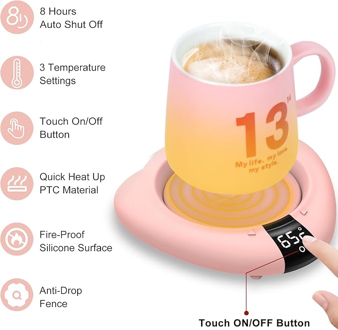 TRILINK Coffee Mug Warmer (No Cup), Electric Cup Warmer for Desk, 3 Temperature Levels, Auto Shut Off, Portable Mug Heater for Coffee, Beverage, Milk, Tea and Hot Chocolate, Pink