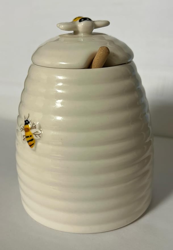 JBK Pottery Honey Pot with Beehive Design, Holds 1 1/2 Cups, Measures 3.5" x 4.5", Decorative Counter Gift