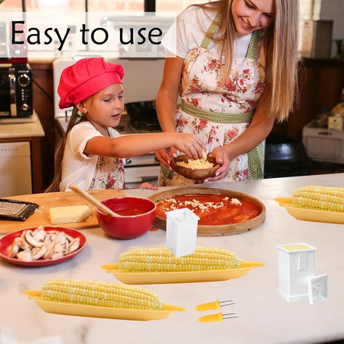 16 Pack Corn Cob Holders and 8 Pack Corn Dishes with Butter Spreader, Corn Dishes and Butter Spreader Set Kits, Corn Cob Holders Skewers BBQ Corn Holders, PEOUWNES Corn on The Cob Holders