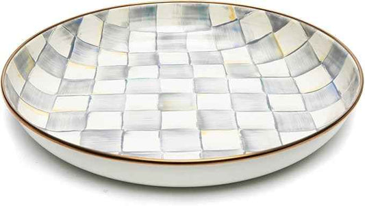 MACKENZIE-CHILDS Enamel Abundant Bowl, Decorative or Serving Bowl, 13-Cup Capacity, Gray-and-White Sterling Check