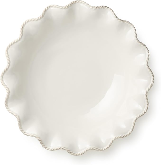 Heritage Scroll 13" Stoneware Serving Bowl – Elegant 80 oz Ivory Bowl with Embossed Scalloped Rim – Classic Ceramic Serveware for Salads, Pasta, or Holiday Sides