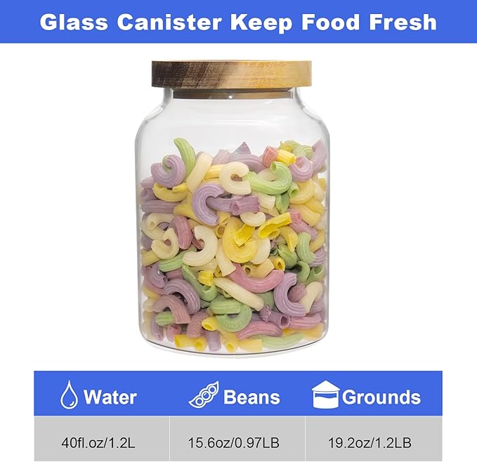 Glass Food Storage Jar with Lids Spoon Glass Coffee Canister Borosilicate Glass Food Containers for Ground Coffee Beans Nut Pasta Sugar Candy Spice Rice Tea (1200ml/40oz-1 pack-no spoon)