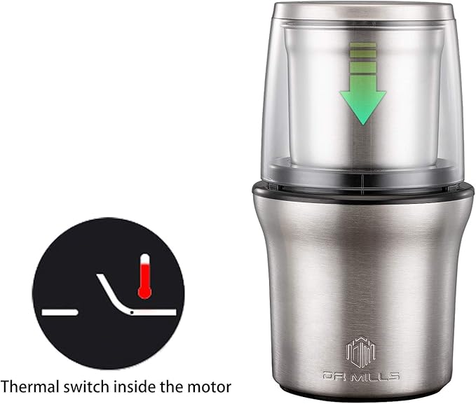 DR MILLS DM-7412N Coffee Grinder Electric and Spice Coffee Grinder with Removable SUS304 Stainless Steel Washable Cup