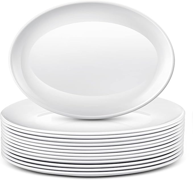 Dandat 12 Pcs Large Serving Platters Oval Trays White Plates Serving Dish for Wedding Party Restaurant Home Steak, Taco, Sushi, Appetizer, Cake (16 Inch)