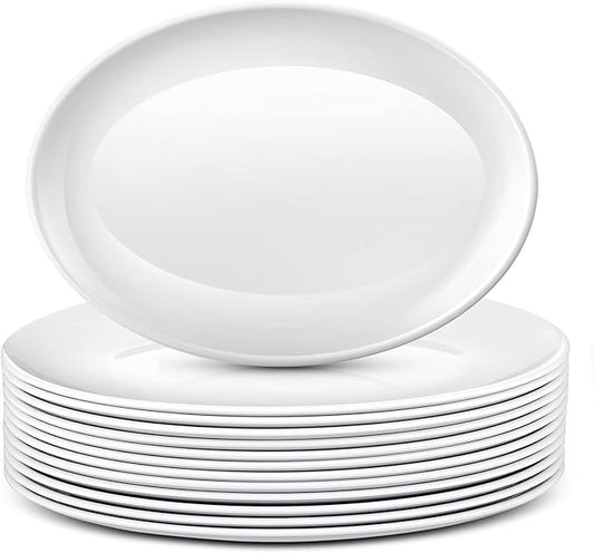 Dandat 12 Pcs Large Serving Platters Oval Trays White Plates Serving Dish for Wedding Party Restaurant Home Steak, Taco, Sushi, Appetizer, Cake (16 Inch)