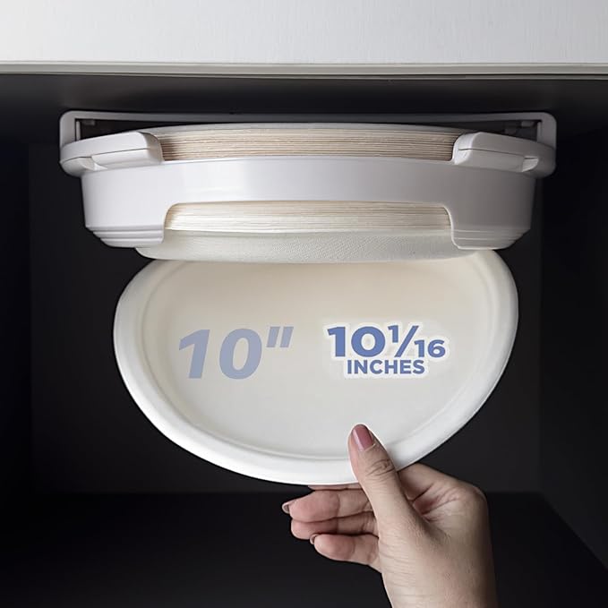 Paper Plate Dispenser Just for 10-1/16 inches Paper Plates, Under Cabinet Papers Plates Holder, can be Taken up and Down, Suitable for RV Travel and use for Under Kitchen cabinets