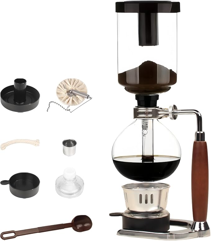 Manual Siphon Coffee Maker, Retro Vacuum Coffee Brewer 5-Cup (600ml) with Alcohol Burner, Adjustable Buffer Clamp, Stainless Steel Bracket Base for Coffee Aficionados
