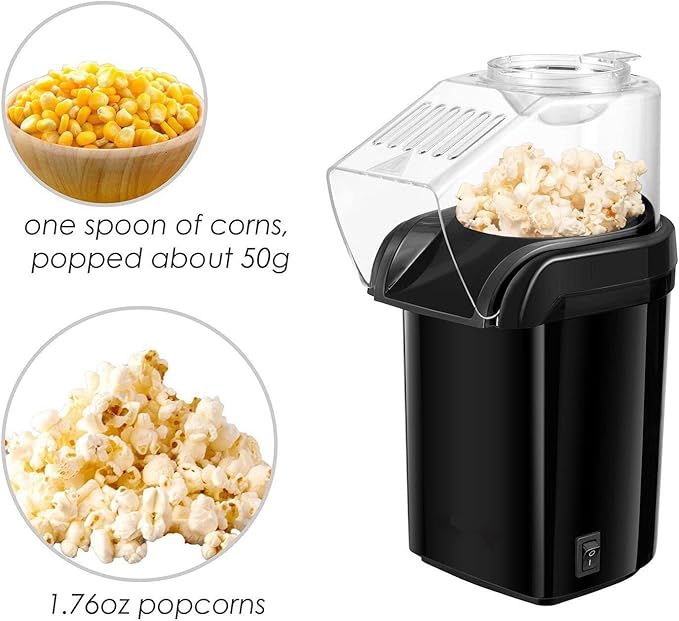 Nostalgia Hot Air Popcorn Popper Maker, 1200W Electric Pop Corner Machine, 16 Cups, 3 Minutes Done, Fully Automatic Healthy No Oil and No Sugar Corn Popcorn Machine (White)