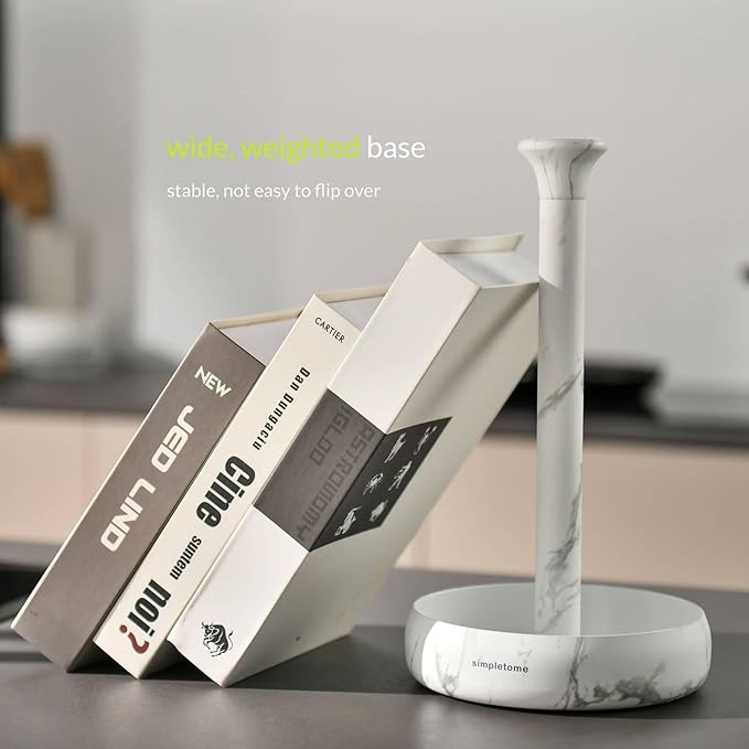 simpletome Paper Towel Holder Countertop Keep It Rolled Up Weighted Base (Marble White)
