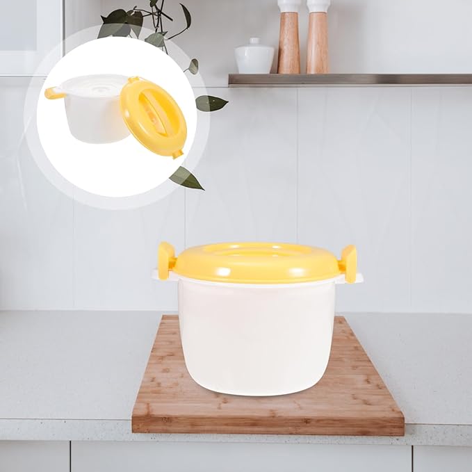 OSALADI 1L Microwave Rice Cooker Mini Rice Cooker Steamer Keep Warm Function for Soups Stews Grains Oatmeal Yellow