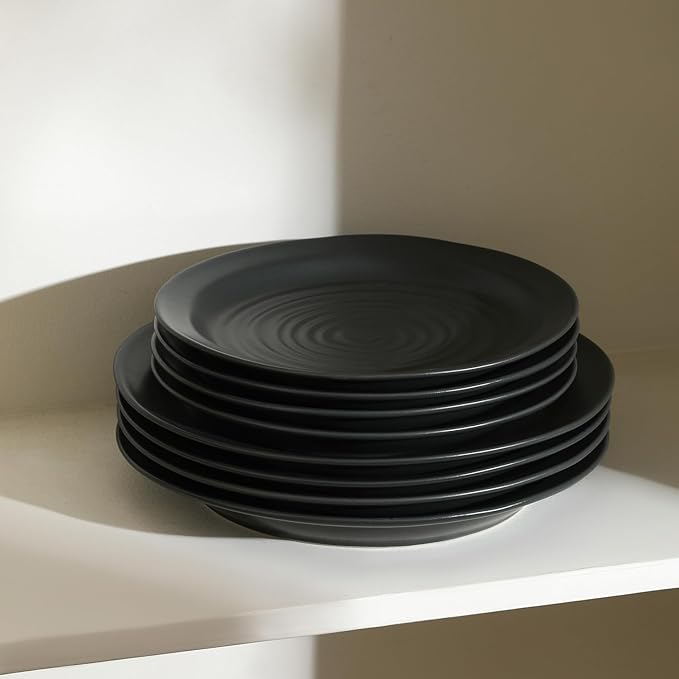 Stone Lain Orbit 12-Piece Dinnerware Set Stoneware, Plates and Bowls Set, Pasta Bowls, Microwave and Dishwasher Safe, Dish Set for 4, Charcoal