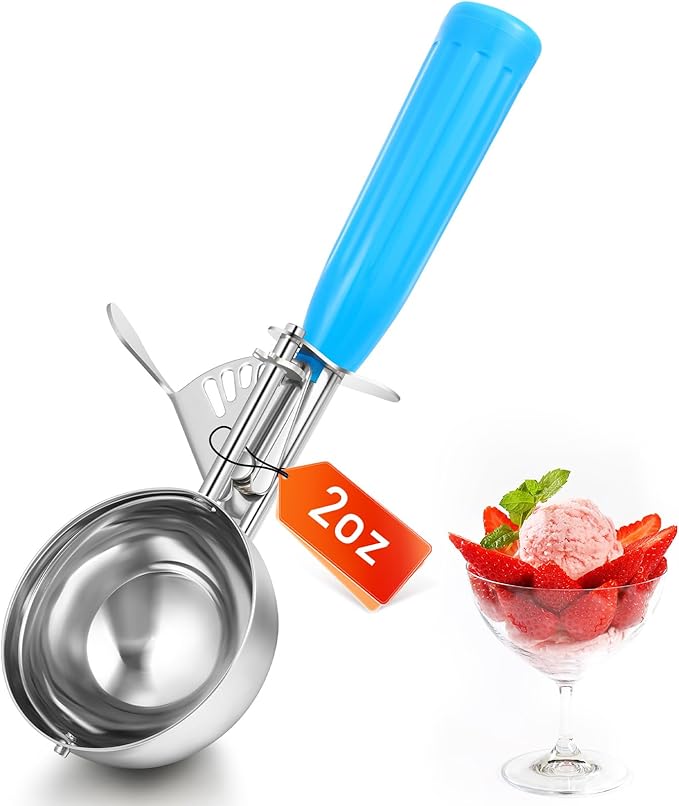 Reallnaive 1 Pcs Release Cookie Scoops Ice Cream Scooper with Trigger Release Portion Scoop Stainless Steel for Portion Control, Baking Food, Cookie Dough (2 oz,Blue)