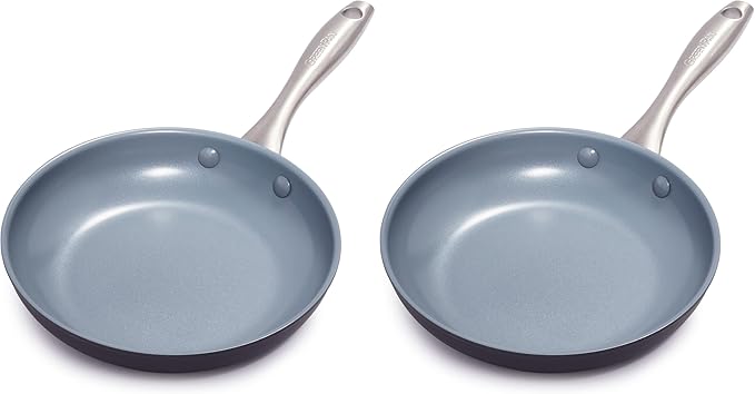 GreenPan Lima Hard Anodized 8" Frying Pan Skillet Nonstick, Ceramic Nonstick, PFAS-Free Nontoxic Pots and Pans, Oven & Broiler Safe, Stainless Steel Handle, Cookware for Eggs & Omelet,Gray(Pack of 2)