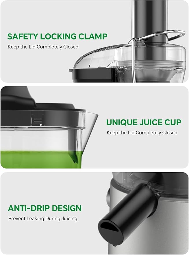 Juicer Machine, 1200W Juicer with 3" Feed Chute for Whole Fruits and Veg, Dual Speeds Centrifugal Juice Extractor, High Juice Yield, Full Copper Motor, Easy to Clean, BPA Free