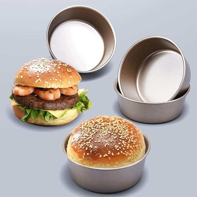 Round Metal Baking Mold,set Fixed Bottom Non Stick Cake Baking Supplies,for Egg Tart Hamburger Bun Oven Kitchen Bakery Molds (Color : Gold, Size : 5 pieces4.1×1.5inch)