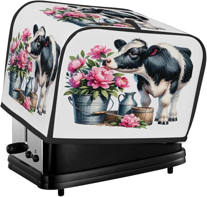 Animal Cow Pink Flower Toaster Cover 2 Slice Dust and Fingerprint Protection Toaster Bread Maker Covers Washable Kitchen Small Appliance Covers for Kitchen Accessories Decor Bakeware Women Gift