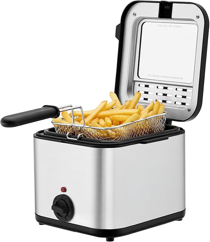 Deep Fryer with Basket, 2.5L Electric Deep Fryer, 1000W Electric Fryer with Viewing Window, Adjustable Temperature, Stainless Steel Body, For Make Various Fried Foods
