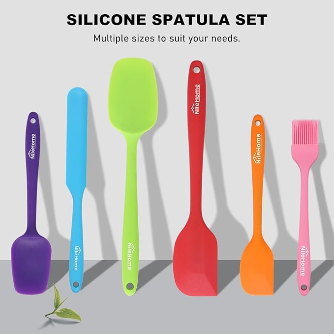 NileHome Silicone Spatula Set, 6 Pieces Food Grade Kitchen Utensils with Silicone Brush Heat Resistant Dishwasher Safe BPA-Free Rubber Spatula for Scraping, Baking, Cooking, Mixing-Multicolor