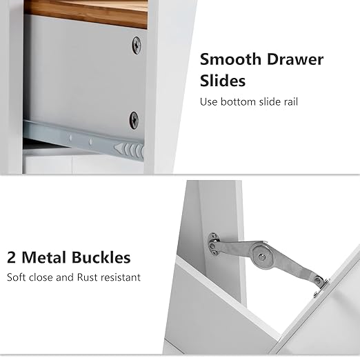 Gitua Tilt Out Trash Cabinet, Freestanding Wooden Kitchen Trash Recycling Cabinet with Drawer & Removable Cutting Board, Dog Proof Trash Can Cabinet, White