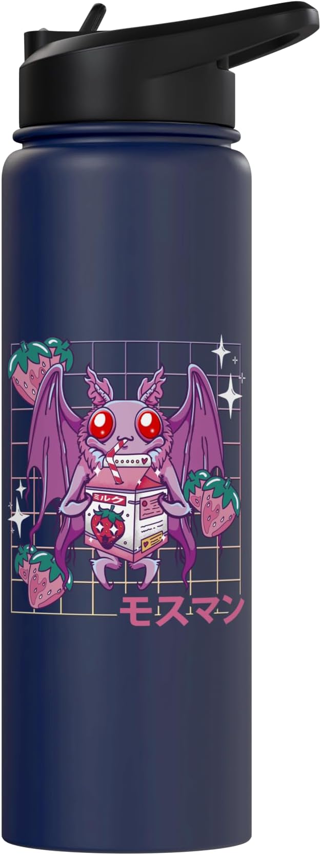 Kawaii Mothman Strawberry Milk Shake Carton Stainless Steel Insulated Water Bottle