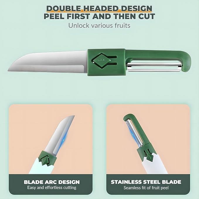 2 in 1 stainless steel Paring knife Peeler; fruit peeler; apple peeler; pear peeler, vegetable peeler, Kitchen Peeler (2, Green White)