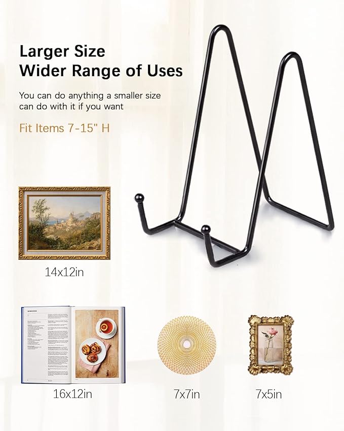 Lzerking 10 Packs Display Stands for Plate, 6 Inches Black Plate Stands for Display, Metal Plate Holder Picture Stand for Picture, Decorative Plate, Book, Photo
