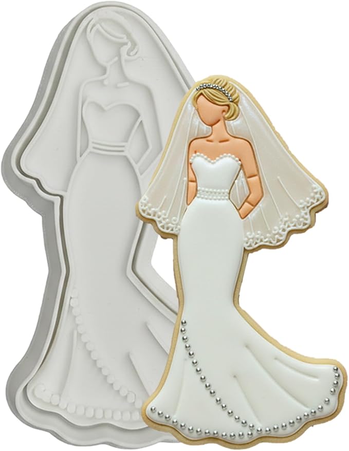 Wedding Cookie Cutters Cutter Wedding Dress Molds 3.5" with Plunger Stamps Baking Dough Tools Cake Shapes PLA Accessories for Birdesmaid Decorative Party Kitchen Supplies