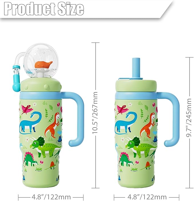 VICSPORT Drinking Cup with Whale Squirt, Stainless Steel Whale Fountain Tumbler, Whales Spray Straw Sippy Cups Water Bottle with Two Lids 24oz for Kids & Adults
