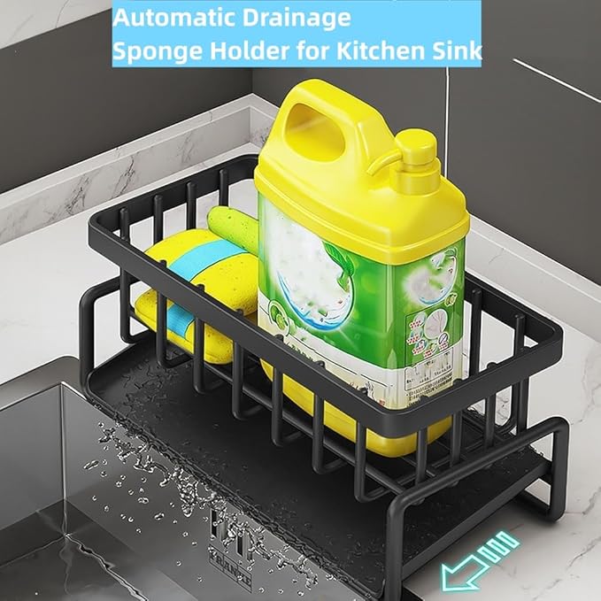 Sponge Holder for Kitchen Sink, Kitchen Sink Caddy Rustproof 304 Stainless Steel Dish Sponge Organizer with Detachable Dishcloth Rack Bathroom Organizer Dish Soap Dispenser Brush Holder Storage