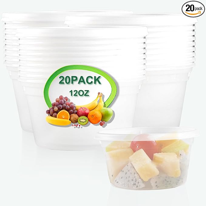 Deli Food Containers with Lids 12 oz-20 Pack Meal Prep Containers Food Storage Containers with Lids Stackable, Leakproof, BPA Free, Microwave Dishwasher Freezer Safe for Takeout Meal