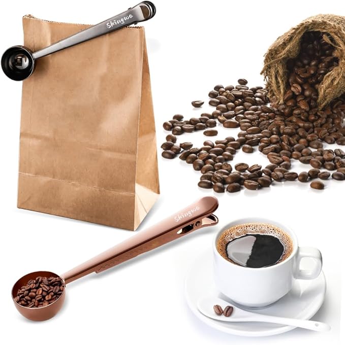 Coffee Scoop with Bag Clip, Multi-Function Milk Powder Measuring Spoon, 20ml (Black+Rose Gold)