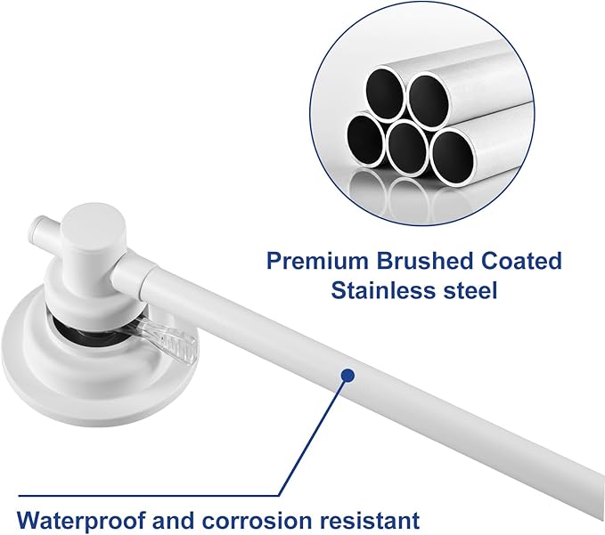 SLIIMU Suction Cup Towel Bar for Shower with 5 Hooks, 17-28 Inch Adjustable Long Bathroom Wall Washcloth Rack,Extendable Glass Shower Door Suction Rag Holder,Towel Rod for Bath Kitchen (White)