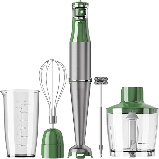 Turelar Immersion Blender Handheld Corded Hand Blenders Set 1100W, Trigger Variable Speed 5 in 1 Stick Emulsifier with Chopper, Whisk and Frother for Soup, Baby Food and Smoothies, Green