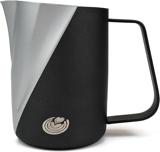 Barista Swag Curved Body Coffee Milk Frothing Cup for Espresso Machines Latte Art 500ml Steaming Pitchers (Matte Gray-Black)