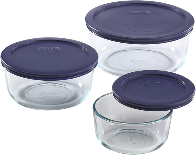 Pyrex Simply Store (3-Pack) Glass Food Storage Containers Set, (2, 4 & 7 Cup) Meal Prep Containers With Plastic BPA-Free Lids, Dishwasher & Microwave Safe