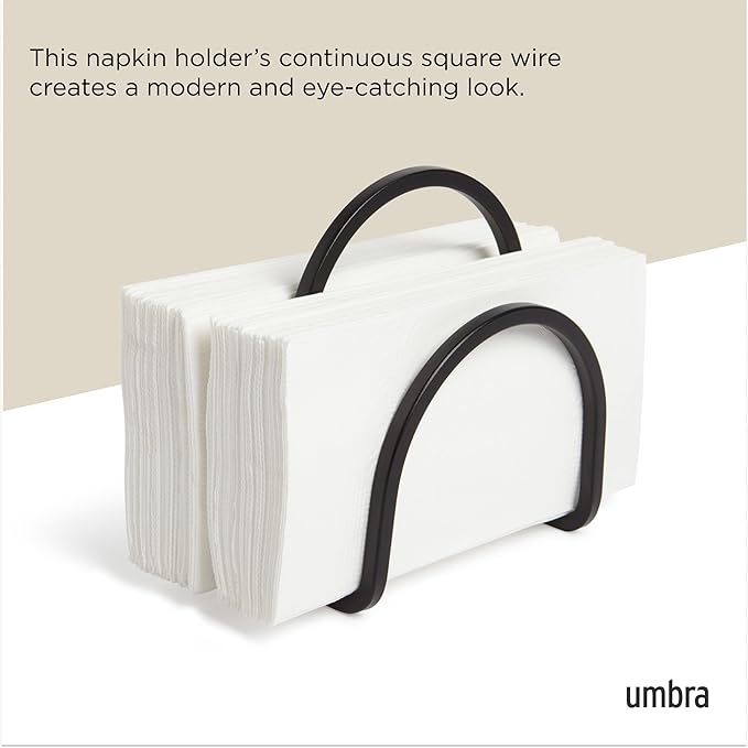 Umbra Squire Napkin Holder for Square and Rectangular Dinner, Cocktail, Luncheon Napkins, Modern Metal Design Looks Like Cast Iron, Black